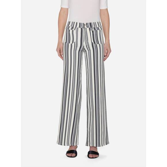 NEW FRAME slim palazzo modernist pants in navy/white